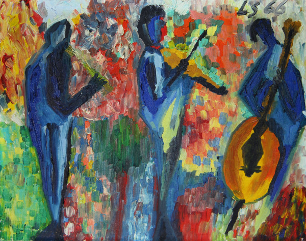 . Farbenfrohes Ölgemälde MUSIKBAND - signiert LS - 1966