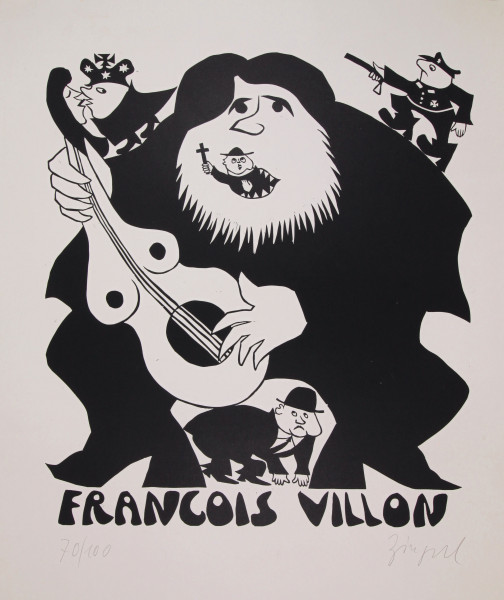 Zingerl, Guido (1933-2023) signierte Lithografie FRANCOIS VILLON