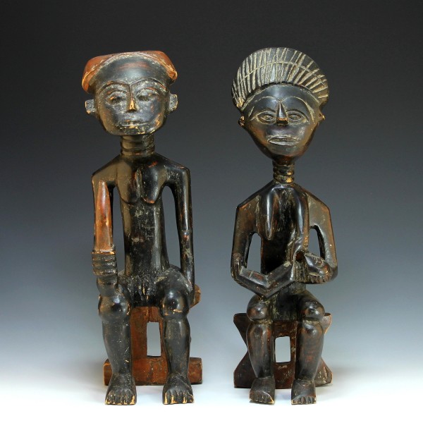 African Ashanti Carved Wood Fertility Figures - Ghana 20th. C.