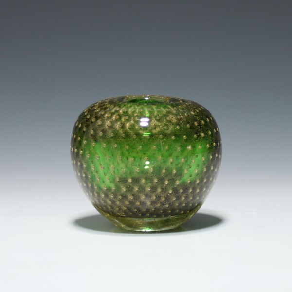 Grüne Murano Glas Kugelvase mit Goldfolie - 8 cm
