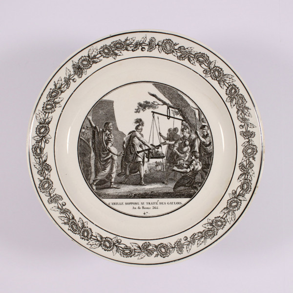 Lithografierter Teller CAMILLE ... DES GAULOIS - Creil-Montereau Frankreich circa 1830