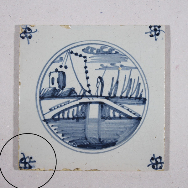 Delft Fliese mit Blaumalerei - Tegel Niederlande BRÜCKE - 18. Jh. #22491
