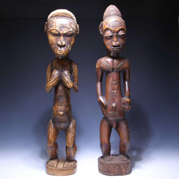 A Pair of Tall Diviner`s Figures - Baule People Ivory Coast 20th. C.