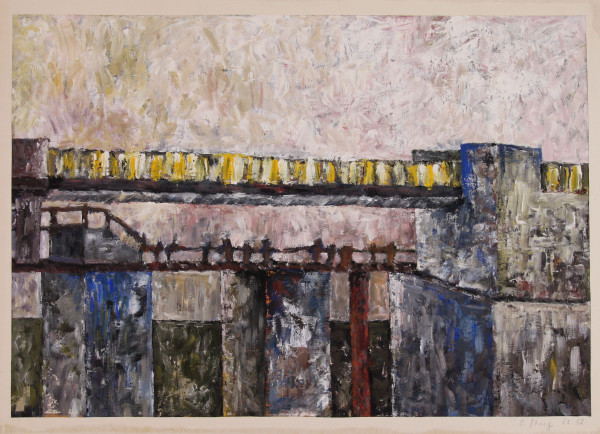 Steeg, Siegrun (1941-1973) signiertes Ölbild BRÜCKE datiert 1962