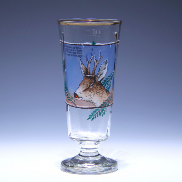 Art Deco Bockbierglas 0,5L. mit Jagdmotiv Rehbock und Trinkspruch - um 1930