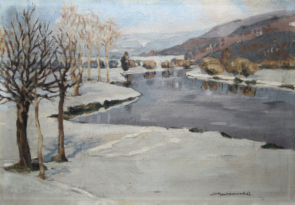 Montémont, Jean (1913-1959) Peinture à l'huile paysage d'hiver - 1942