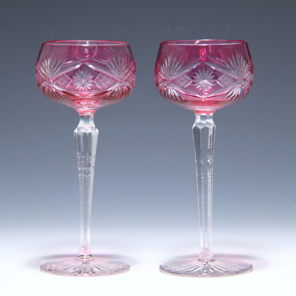 Paar Kristall Überfangrömer - 1. Hälfte 20. Jh. - rosé - 19,4 cm