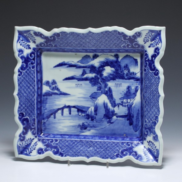 Japanese Meiji Period Blue and White Imari Dish - 27 x 31 cm
