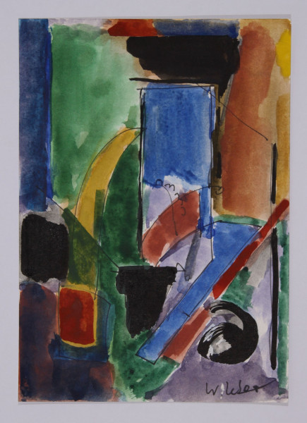 Leber, Wolfgang (*1936) Signierte Gouache auf gelaufener Postkarte circa 1990