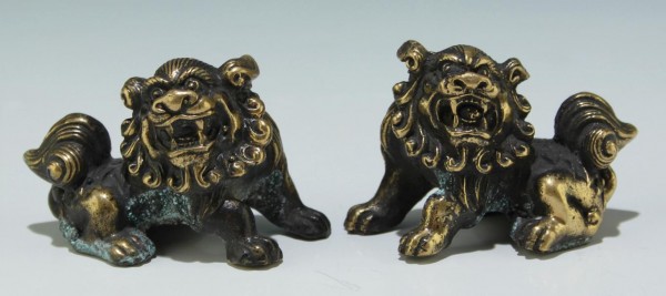 A Modern Pair of Small Chinese Bronze Foo Lions