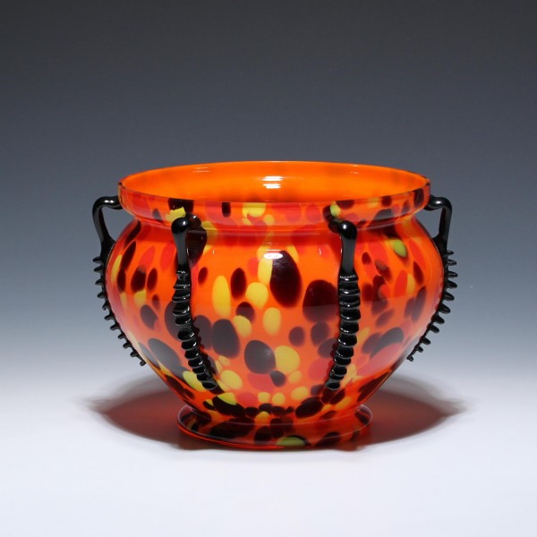 Große Kralik Art Deco Tango Glass Vase / Cachepot - circa 1920