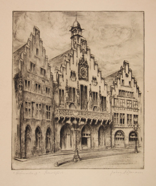 Original-Radierung RÖMERBERG FRANKFURT circa 1930
