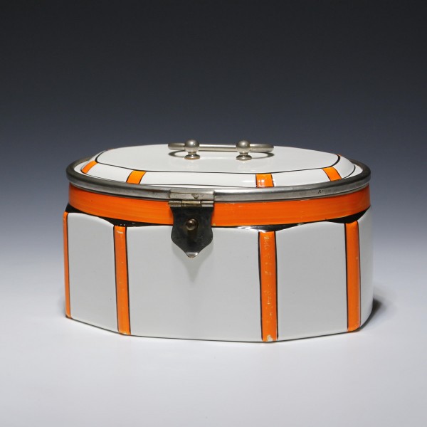 Art Deco Keramikdose Vorratsdose Keksdose mit Metallmontierung-Copy