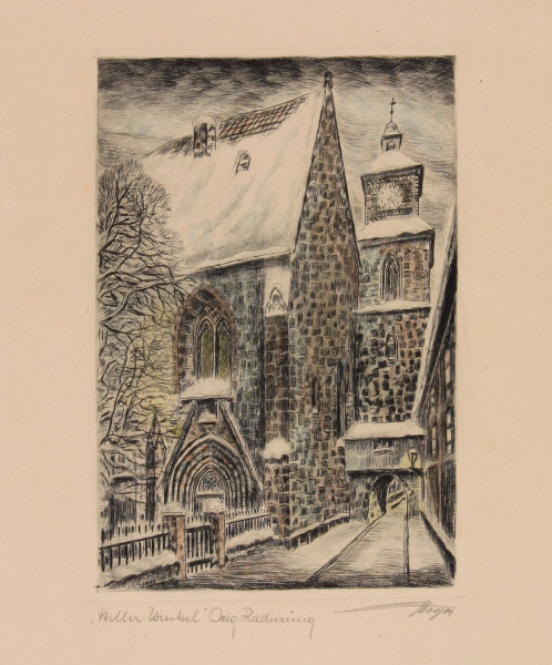 Hoya, Waldemar (1889-1952) handkolorierte Radierung STILLER WINKEL circa 1930