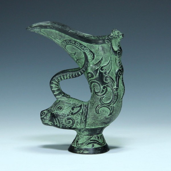 Archaic Chinese Bronze Wine Jue Vessel Replica - End of 20th. C.