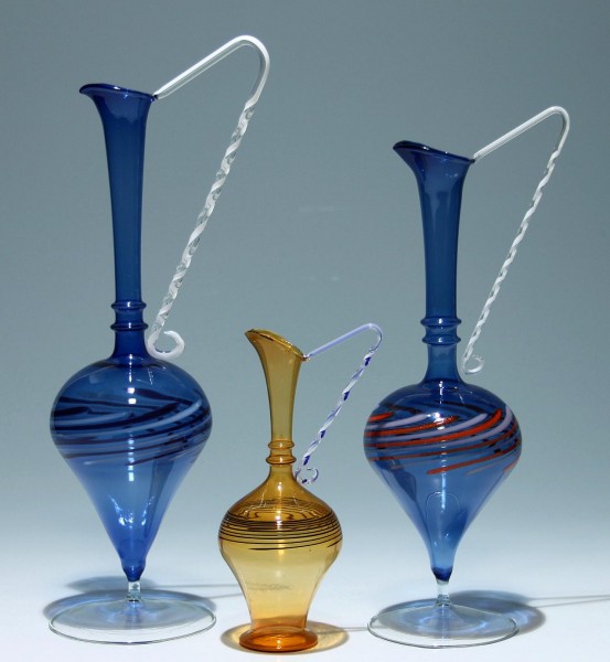 3 Lampenglas Vasen Lauscha 1960-80er Jahre Höhe bis 32 cm