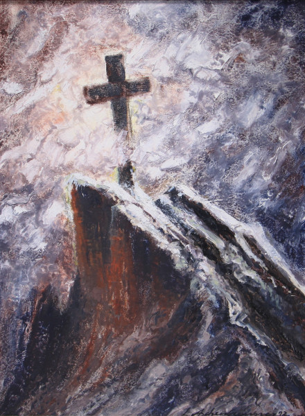 Aschenbrenner, Leonhard (*1931-Lüneburg) Signiertes Gemälde GIPFELKREUZ