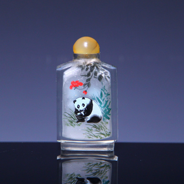 Chinese Inside-Painted Crystal Snuff Bottle PANDA BEARS #22468