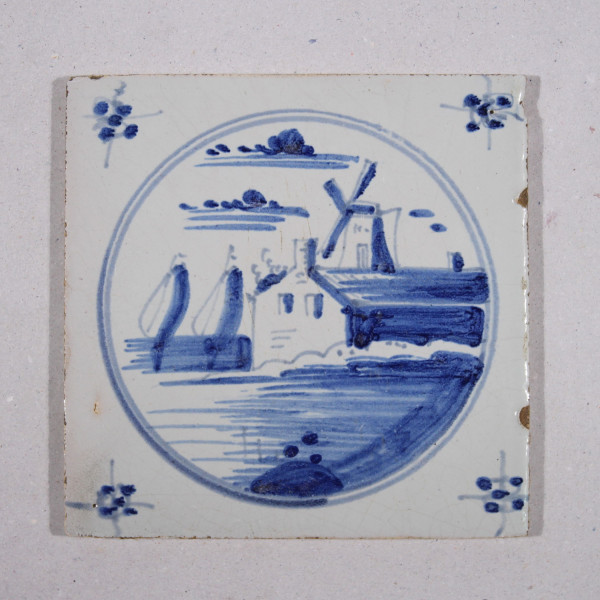 Delft Fliese mit Blaumalerei - Tegel Niederlande KÜSTENANSICHT - 18. Jh. #22488