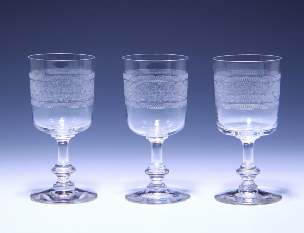 3 Portweingläser mit Ätzdekor um 1900 - 12,4 cm