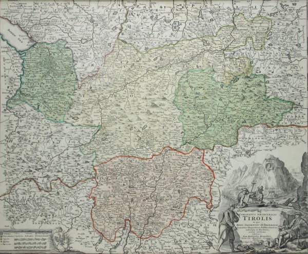 Kupferstichkarte COMITATUS PRINCIPALIS TIROLIS - Homann in Nürnberg circa 1710
