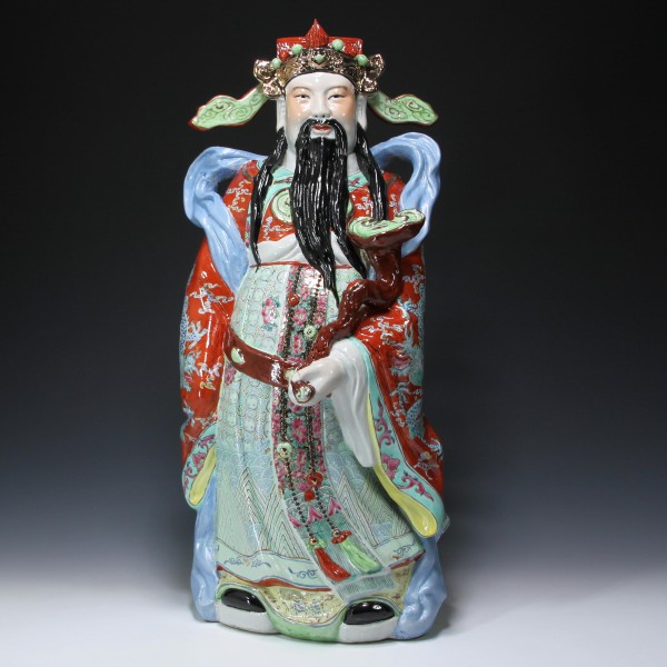 Huge Famille Rose Statue of Lu Xing - China 1970s - 61 cm (24 1/5 inches)
