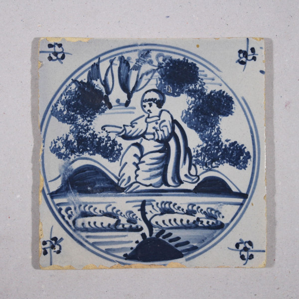Delft Fliese mit Blaumalerei - Tegel Niederlande Bibelmotiv - 18. Jh. #22477