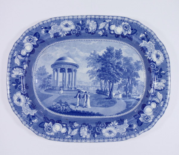 Blue & White Transferware Serving Plate THE TEMPLE OF FRIENDSHIP England circa 1830