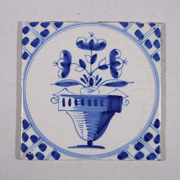 Delft Fliese mit Blaumalerei - Tegel Niederlande BLUMEN - 19. Jh. #22493