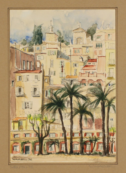 Nagel, W. - signiertes Aquarell - MENTON - X. Biennale 1974
