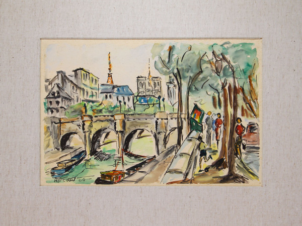 Marcourt - Aquarell PONT NEUF - NOTRE DAME - PARIS - datiert 1960