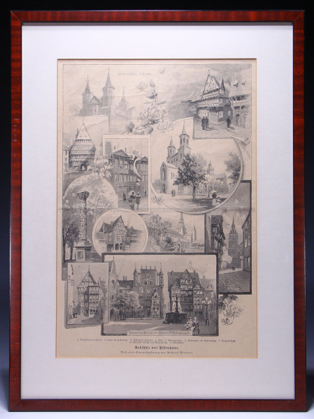 HILDESHEIM. Holzstich mit 9 Ansichten von R. Püttner - Ende 19. Jh.