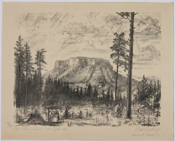Hertwig, Max (1881-1975) signierte Lithografie DER LILIENSTEIN VON GOHRISCH 1928