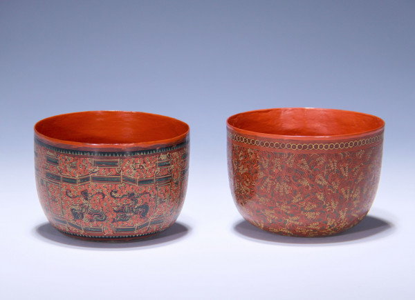 A Pair of Burmese Incised Lacquerware Cups - Myanmar / Birma