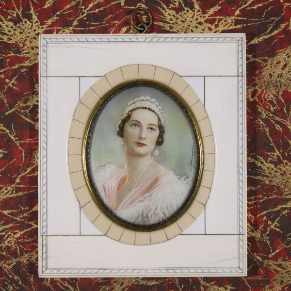 Miniaturmalerei Bildnisminiatur Porträt ASTRID KÖNIGIN VON BELGIEN - 20. Jh.