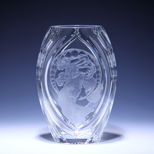 Bleikristallvase mit Meistergravur MUCHA - DER TANZ von R.C. Hofmann 2001