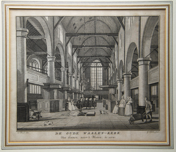 DE OUDE WAALEN-KERK - Kupferstich von Pronk / Sibelius Amsterdam um 1765