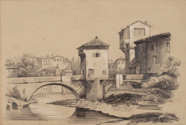 - Pont de Sospel, Bévéra - Bleistiftzeichnung datiert 1865