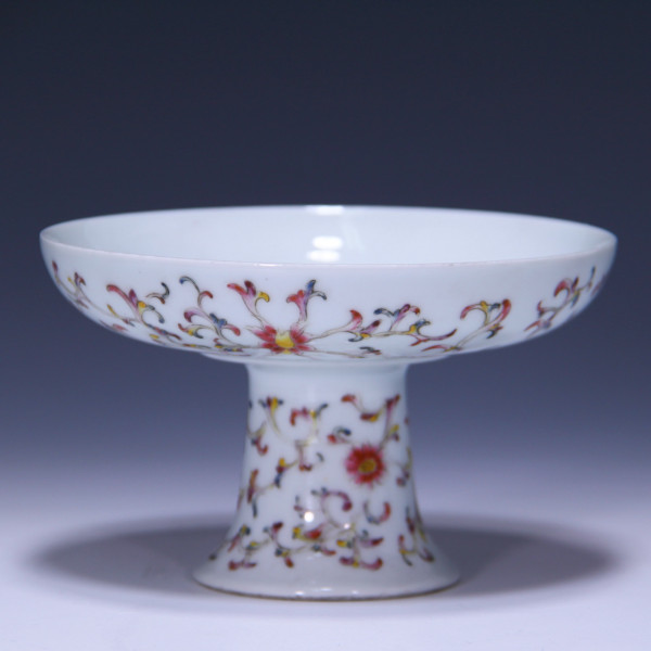 Chinese Famille Porcelain Stemcup with Figural Scene and Censer - 20th Century