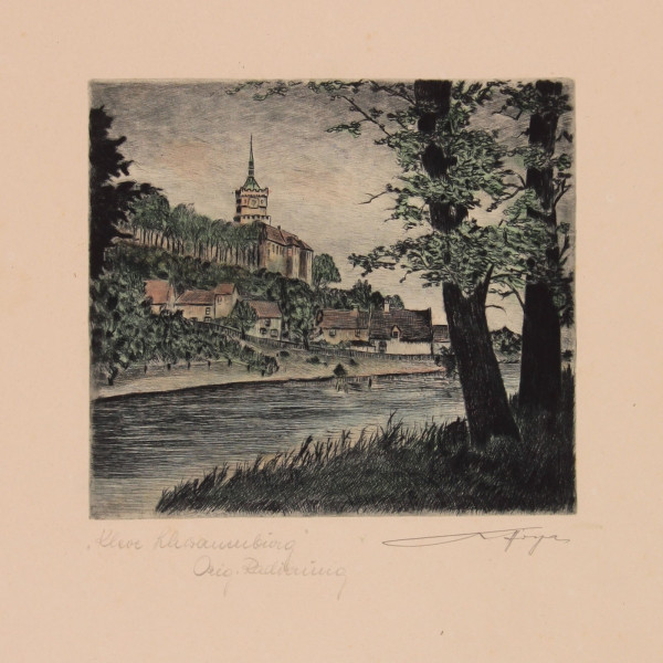Hoya, Waldemar (1889-1952) handkolorierte Radierung KLEVE SCHWANENBURG circa 1930
